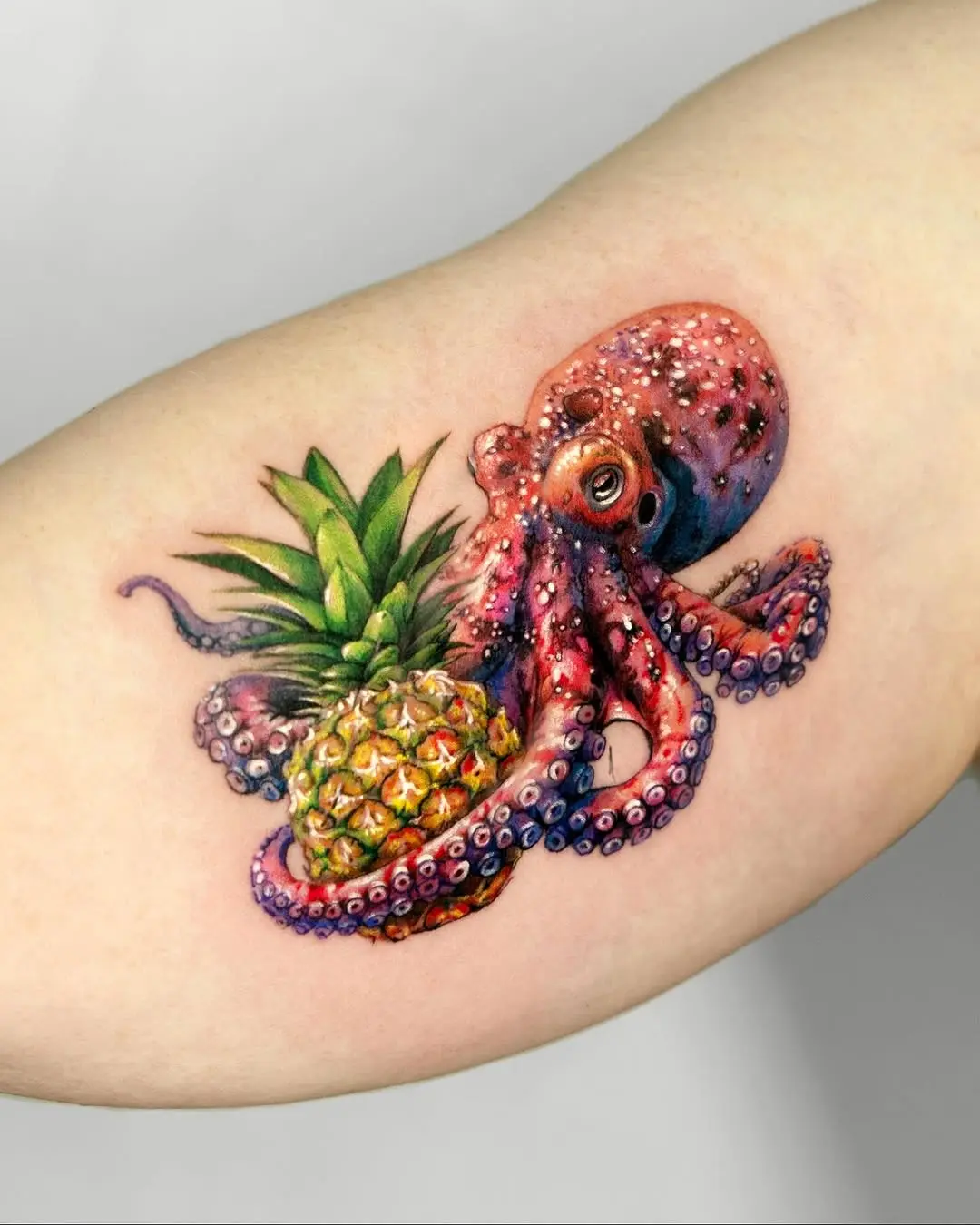 Colorful Pineapple Octopus Tattoo Design