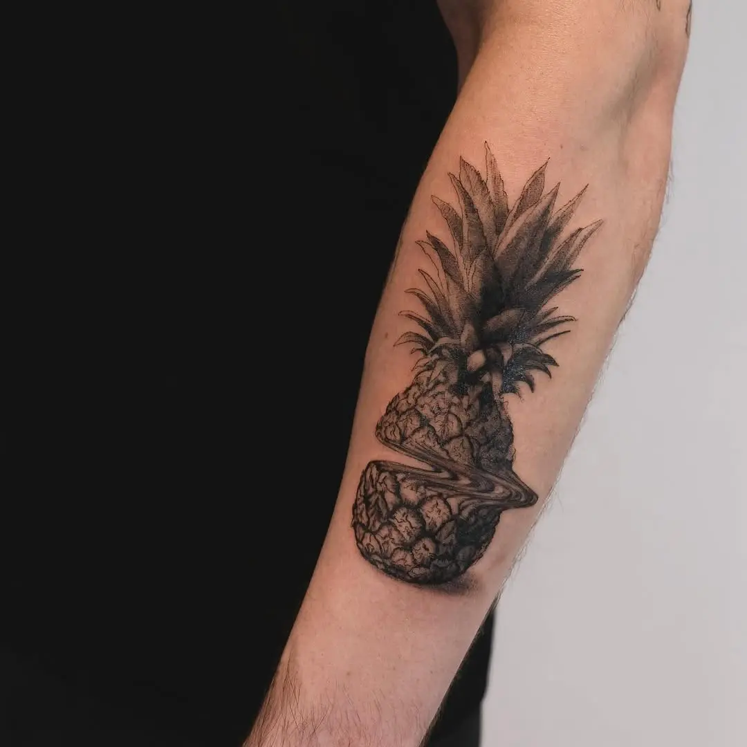 Intricate black and gray pineapple tattoo design