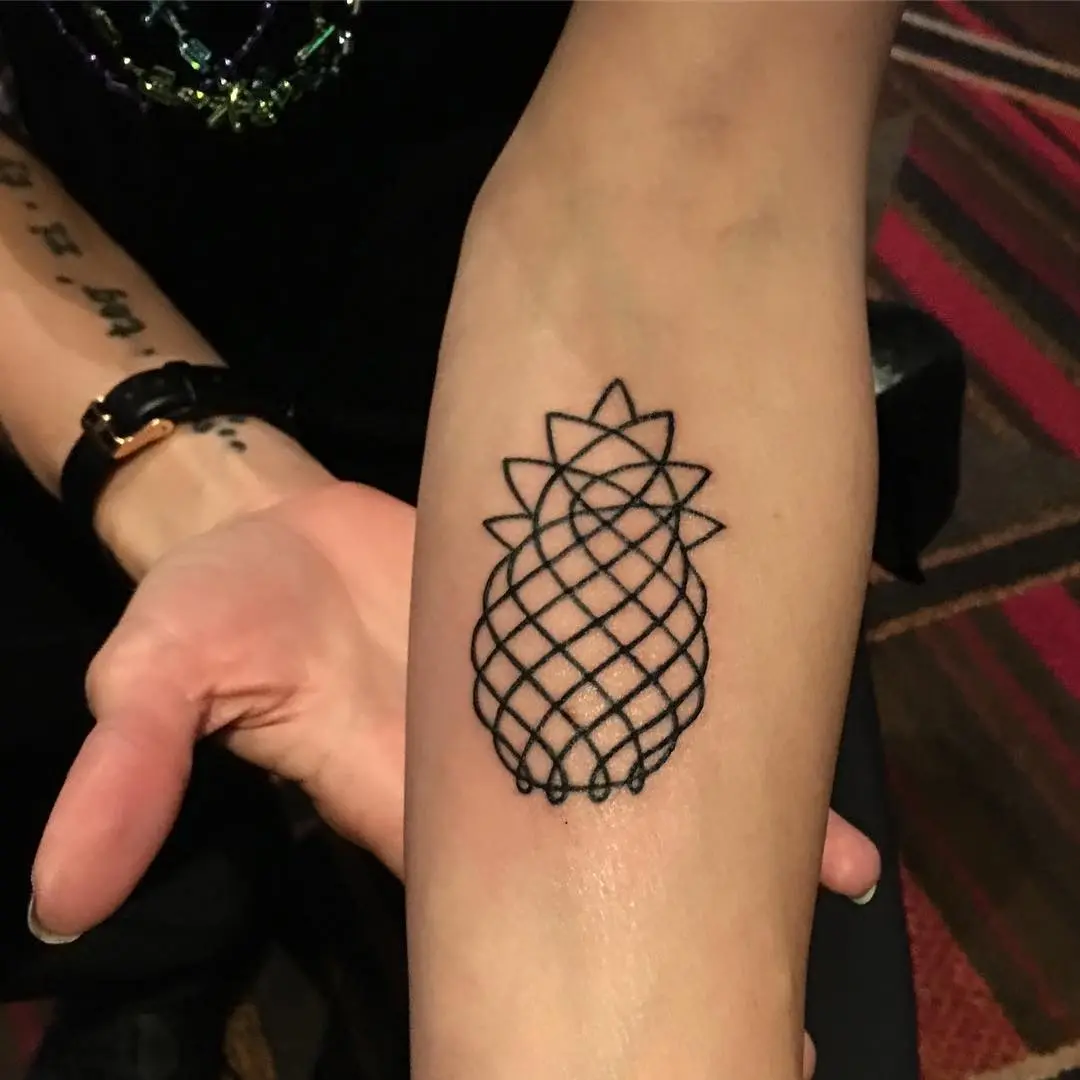 Stylish black line pineapple tattoo design