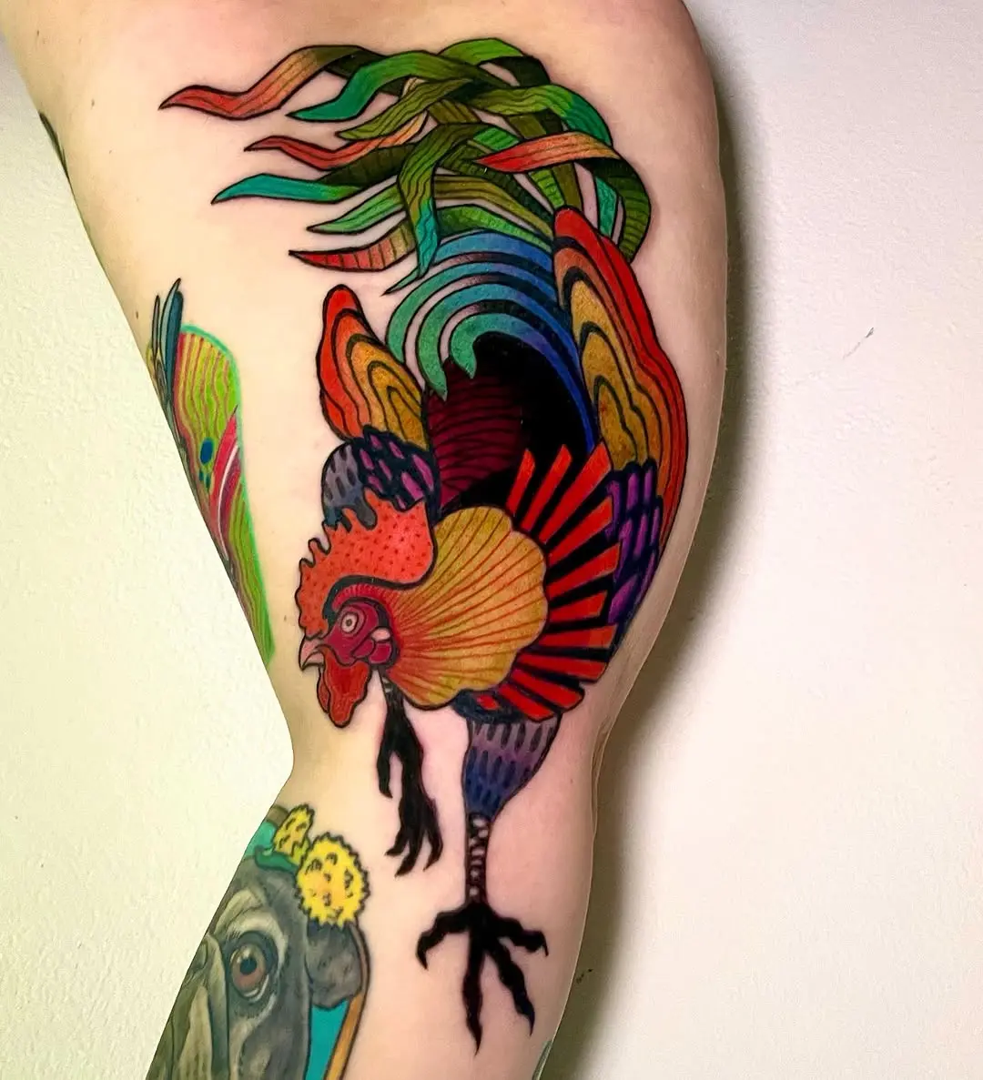 Vivid Pop Art Chicken Tattoo Design