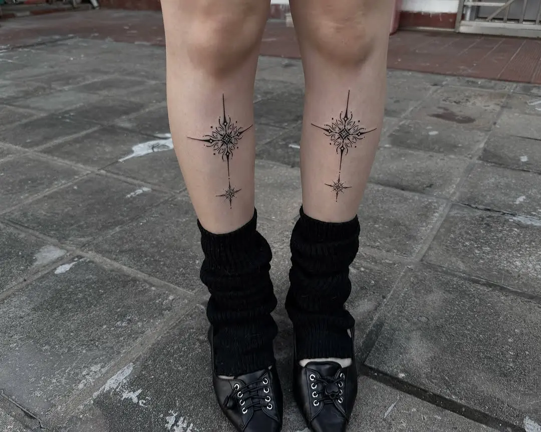 Stylish abstract shin tattoos for modern aesthetics