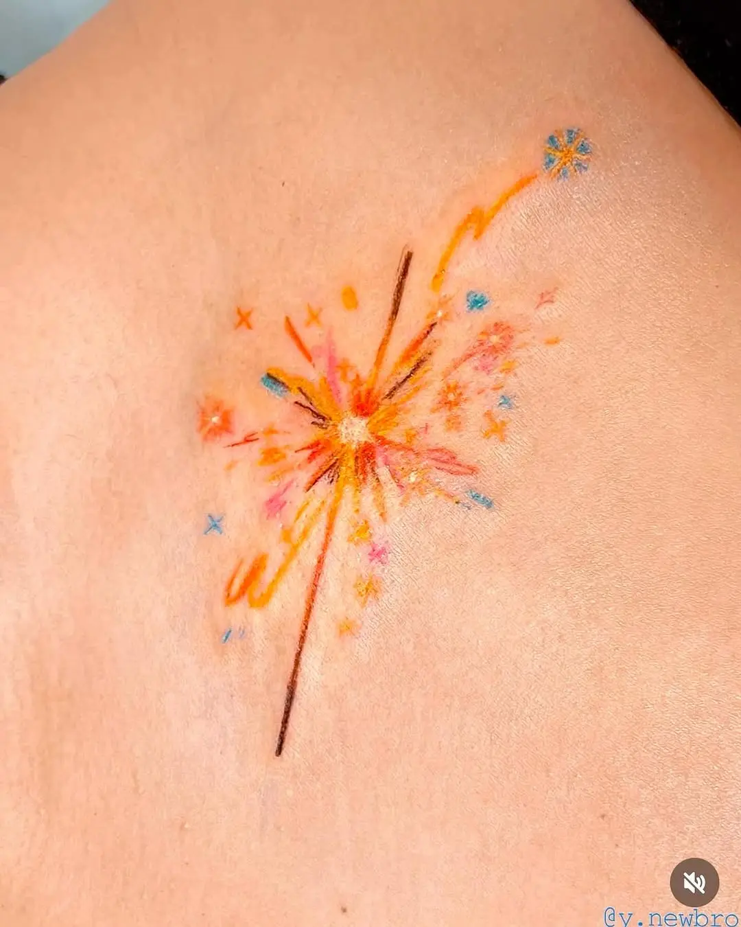 Vibrant shooting star tattoo bursting with color