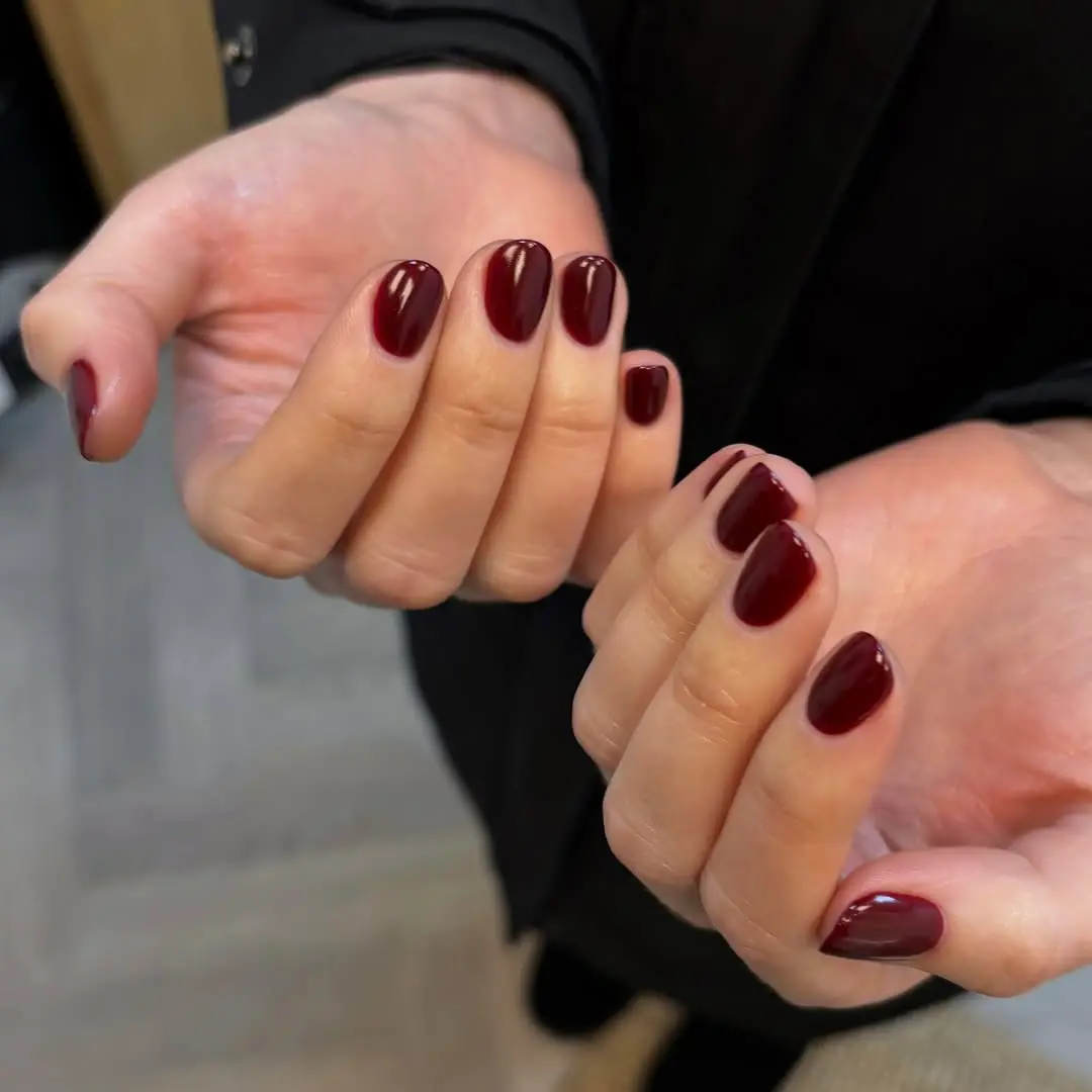 Stylish short nails with elegant burgundy shine