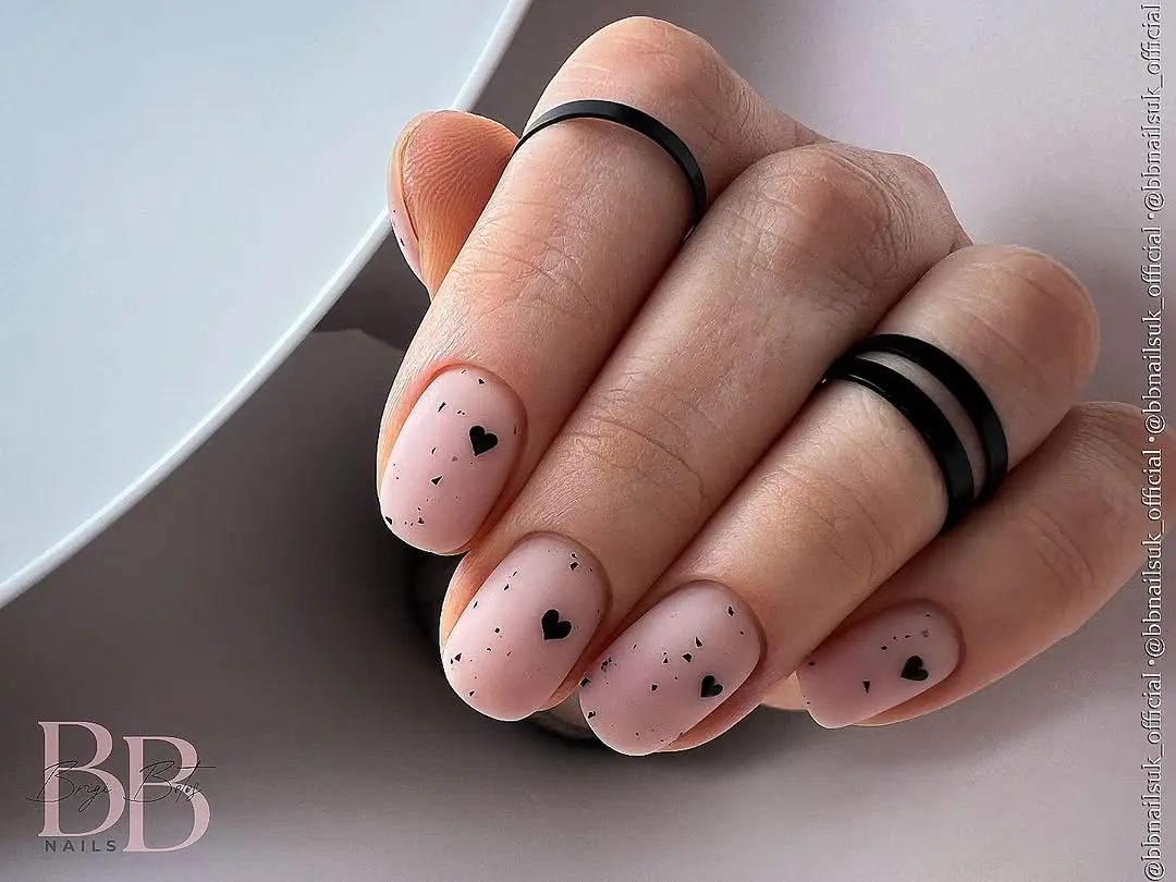 Charming Short Nails with Heart Accents