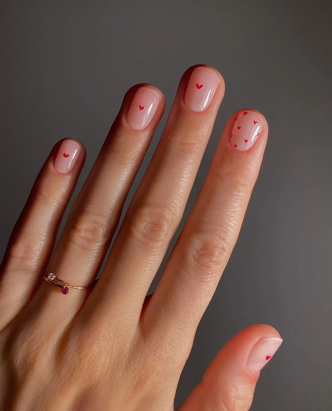 Charming Short Nails with Heart Accents
