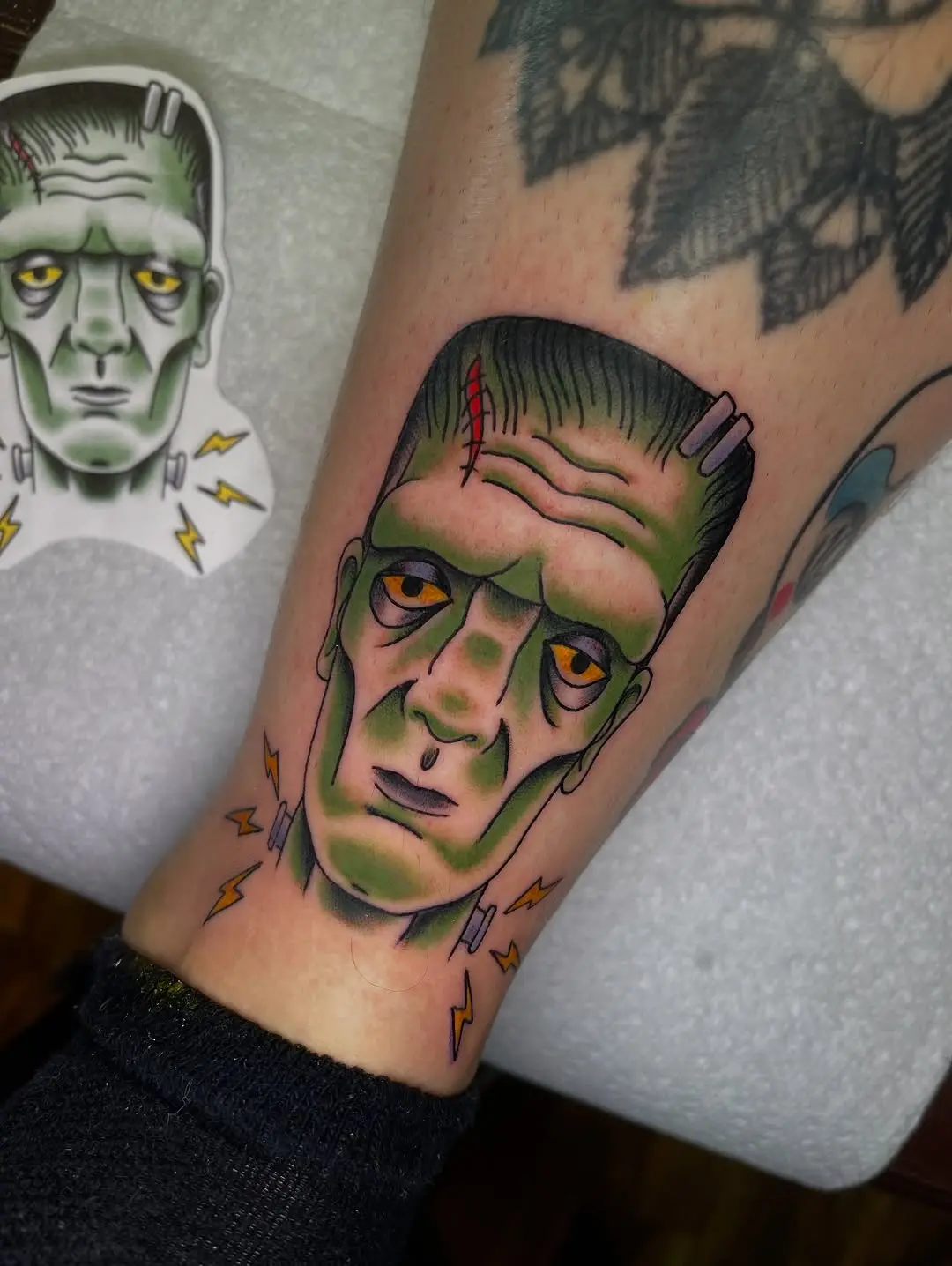 Vibrant and Bold Frankenstein Tattoo Design