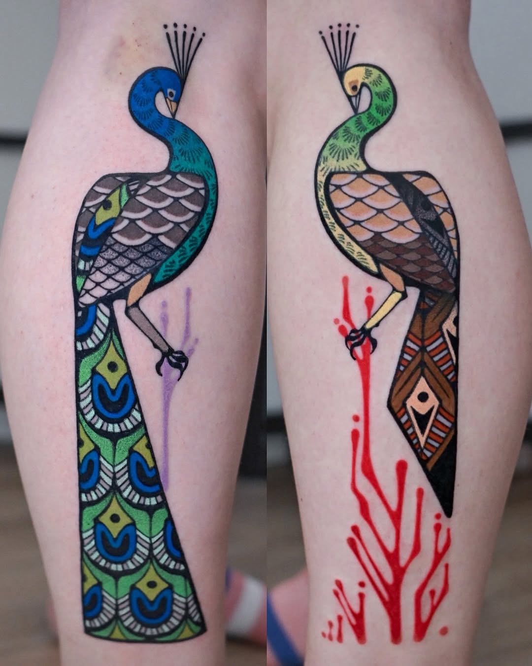 Stunning peacock tattoos with vibrant colors