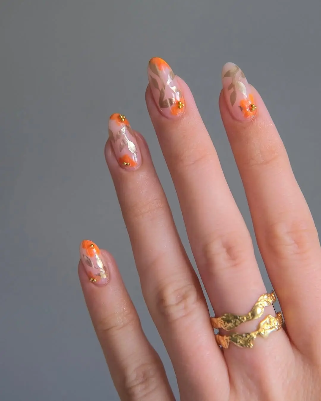 Chic Winter Nails with Floral Accents