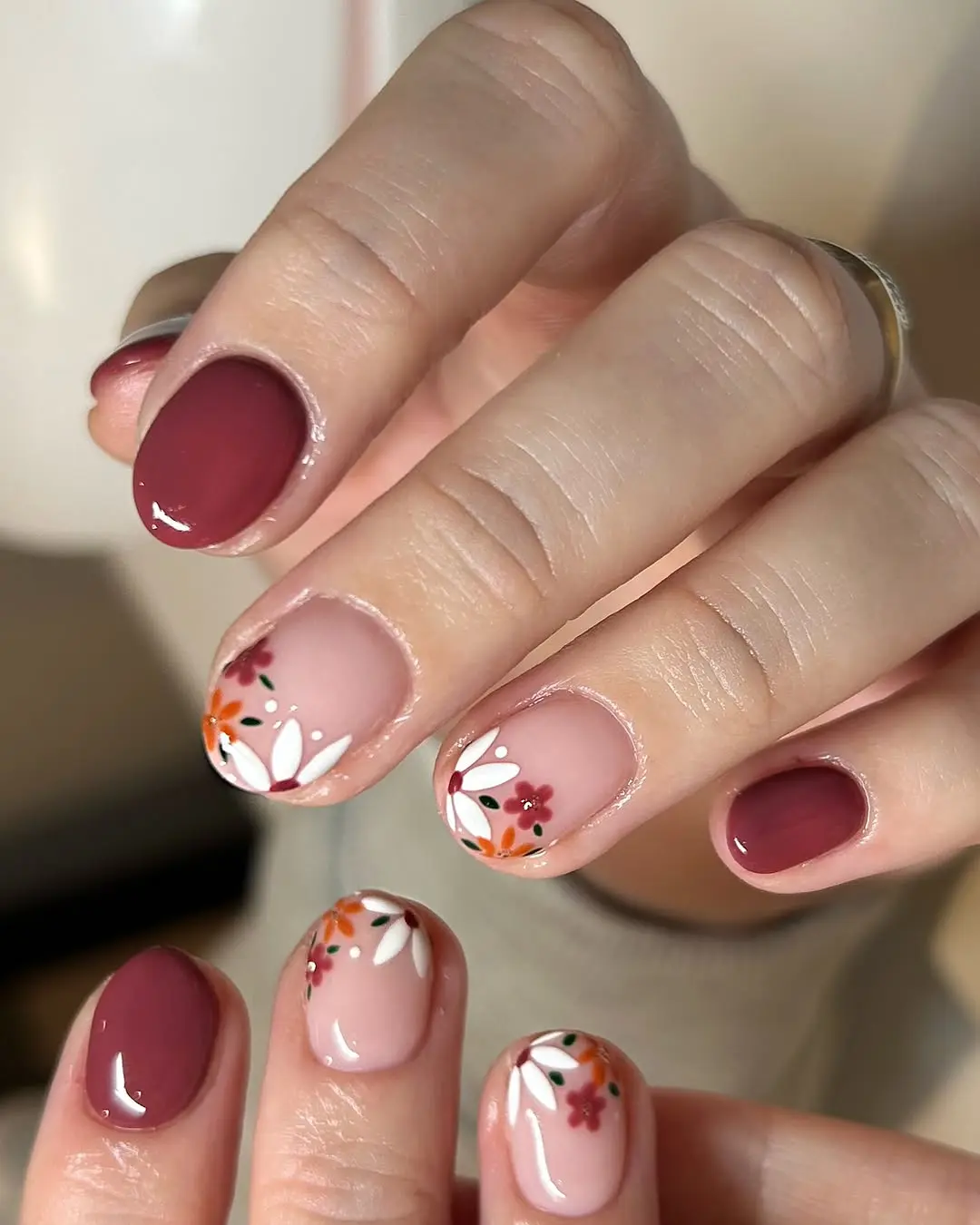 Chic Winter Nails with Floral Accents