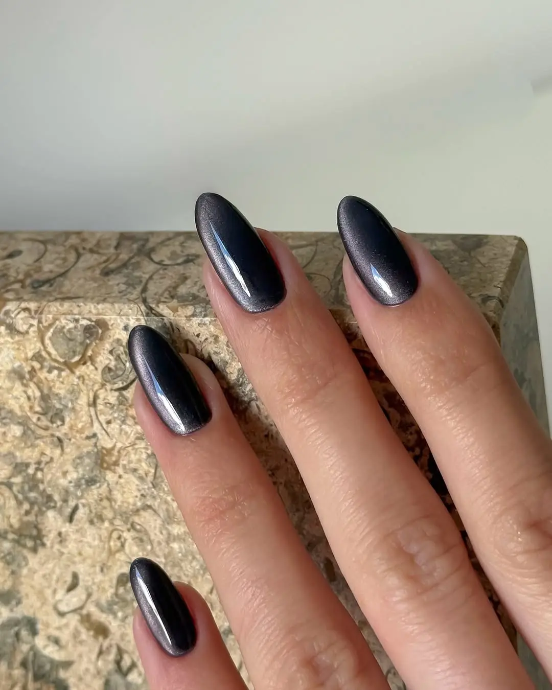 Elegant dark blue winter nail design