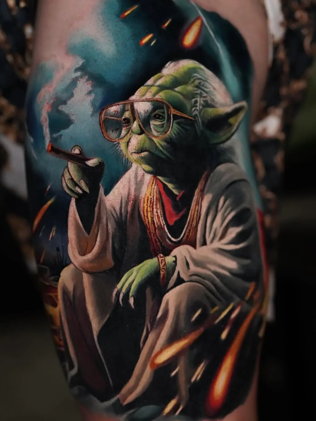Artistic Yoda Tattoo with a Unique Twist
