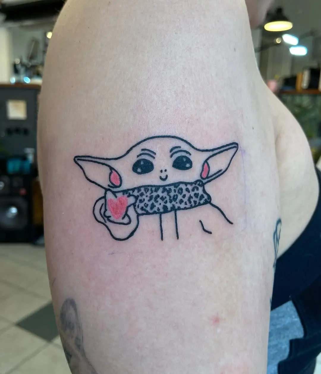 Cute Yoda Tattoo with Heart Details