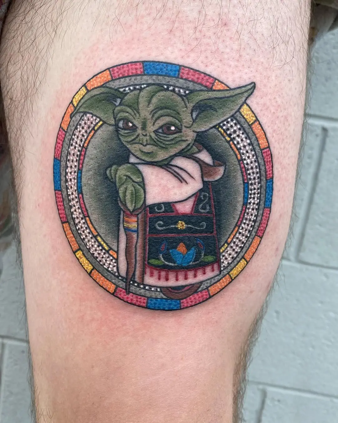 Vibrant Yoda Tattoo with Intricate Details