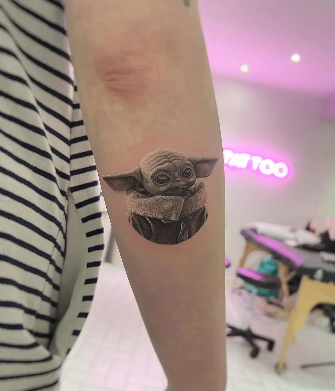 Charming Yoda Tattoo on Inner Arm