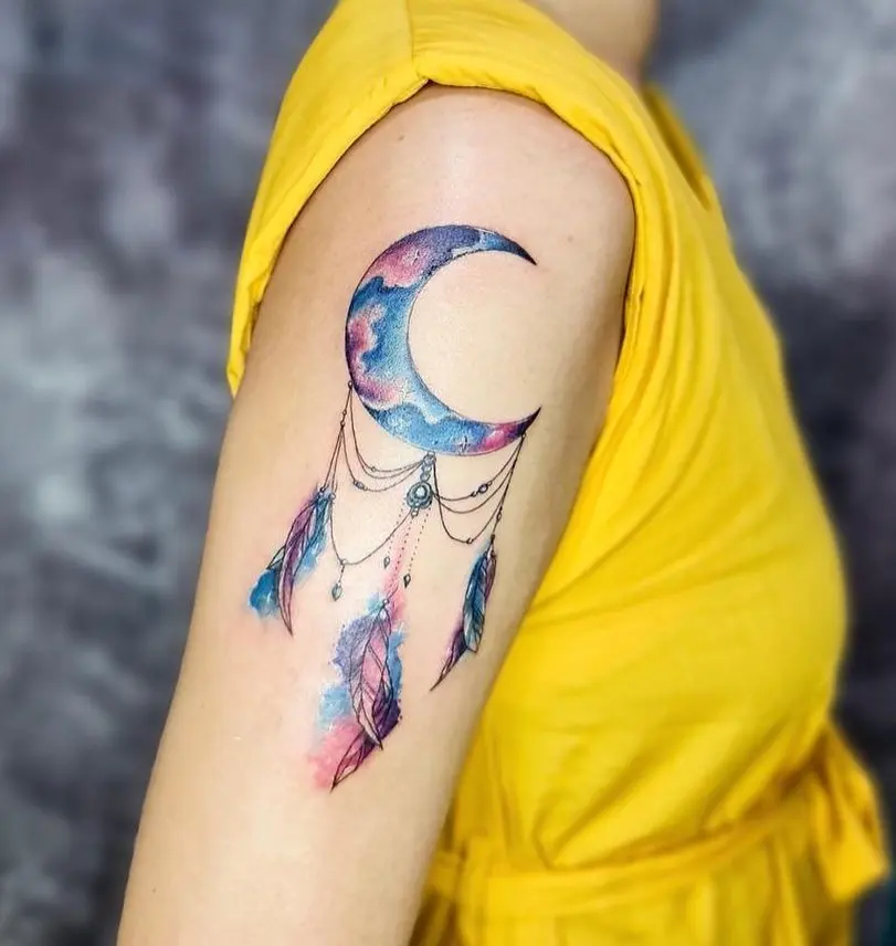 Stunning crescent moon dreamcatcher tattoo design