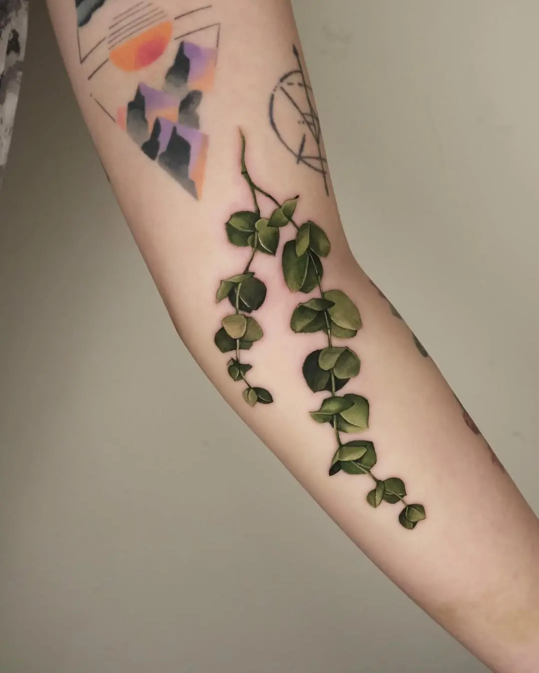 Elegant eucalyptus vine tattoo on the forearm