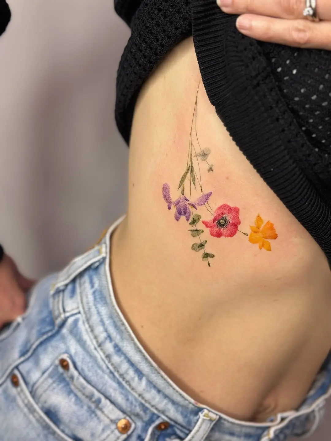 Colorful Eucalyptus Tattoo on Side Body