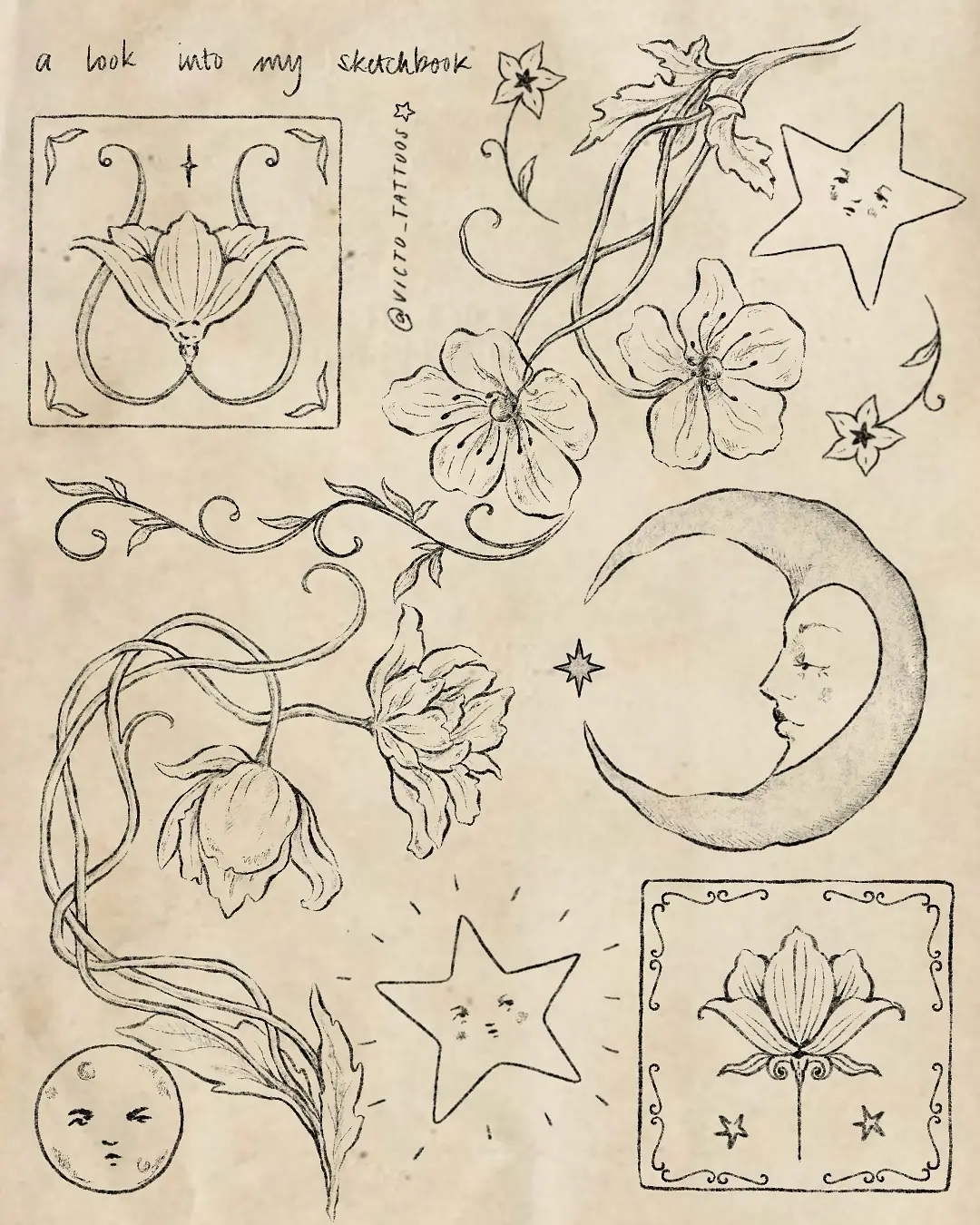 Elegant Art Nouveau Tattoo Sketch Designs
