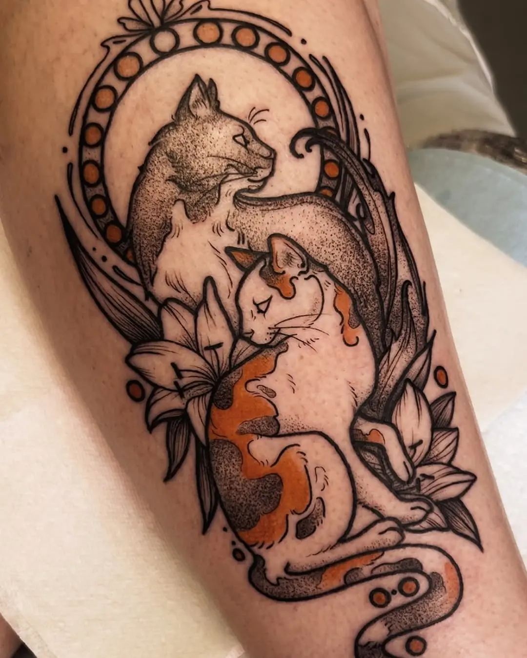 Elegant art nouveau cats in floral design