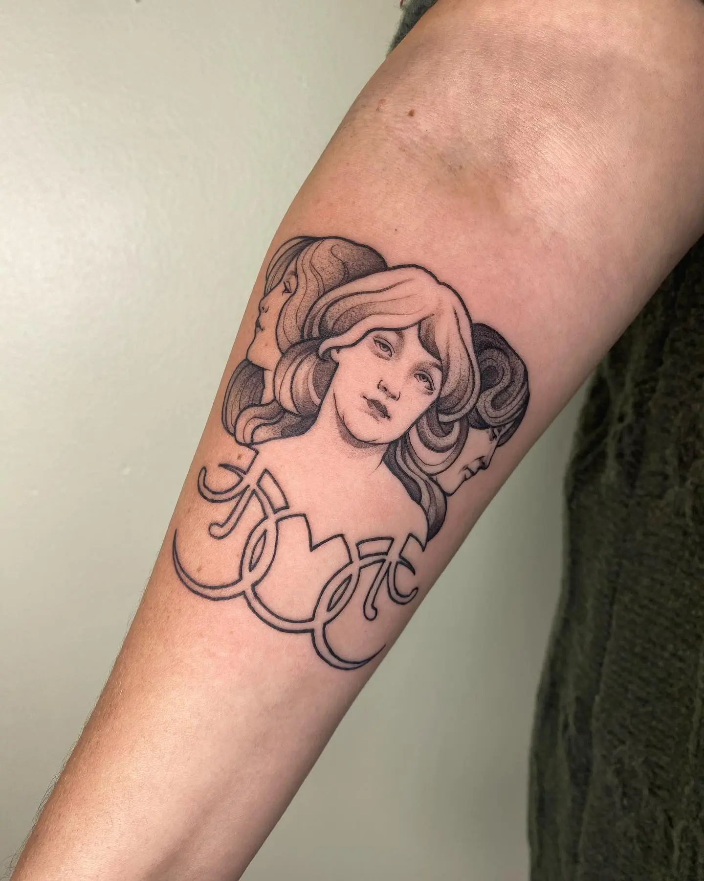 Intricate Art Nouveau Female Portrait Tattoo