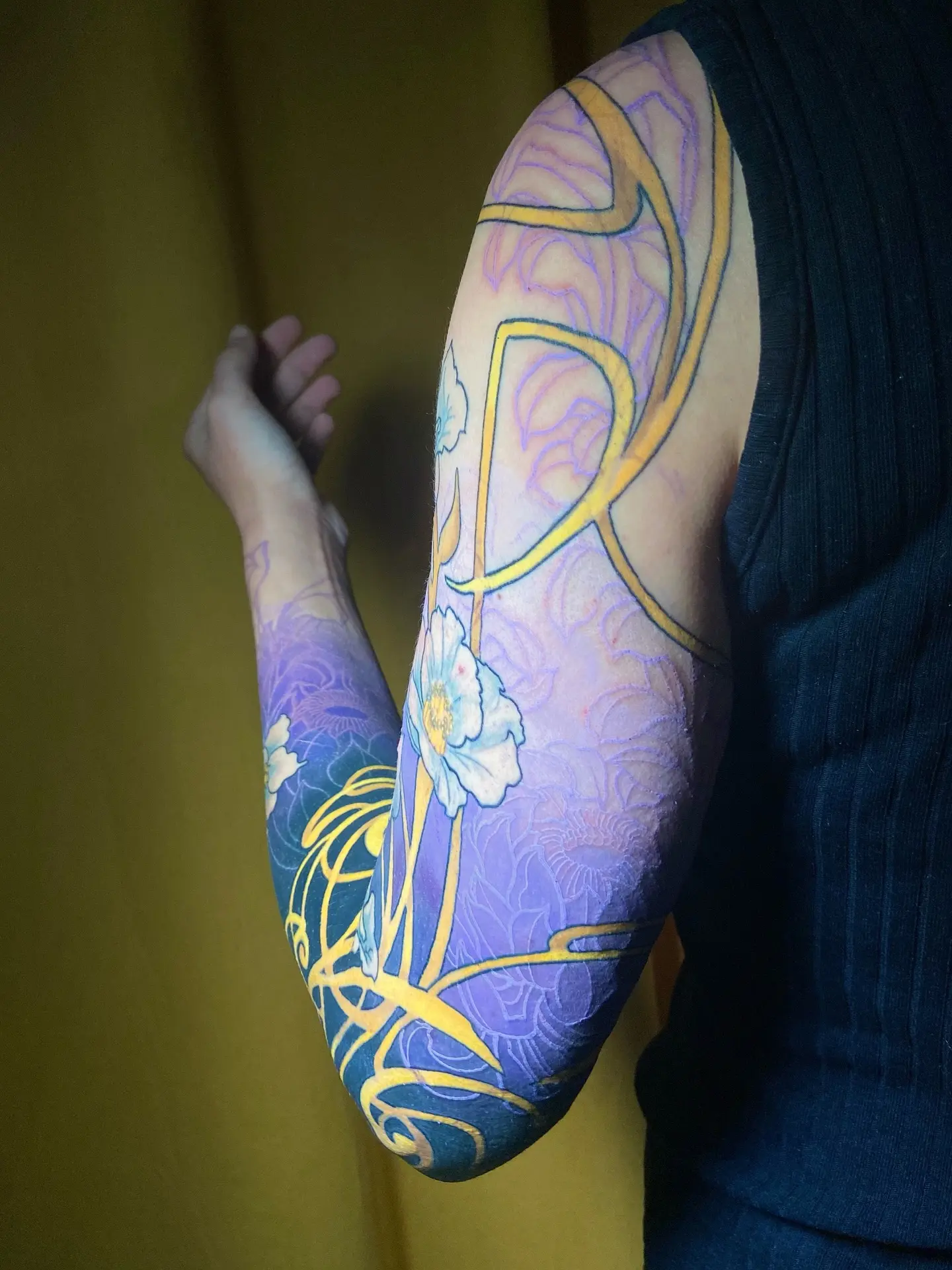 Vibrant art nouveau floral tattoo design