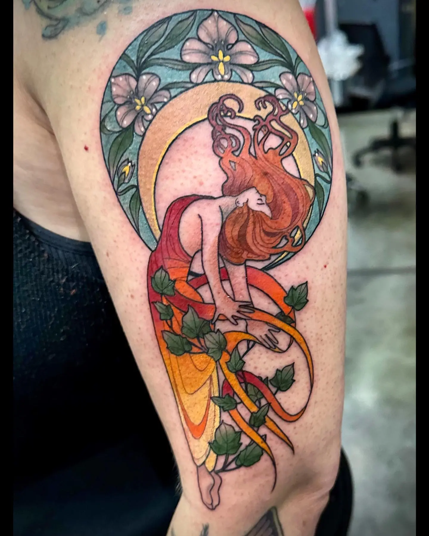 Elegant Art Nouveau Woman Surrounded by Flora