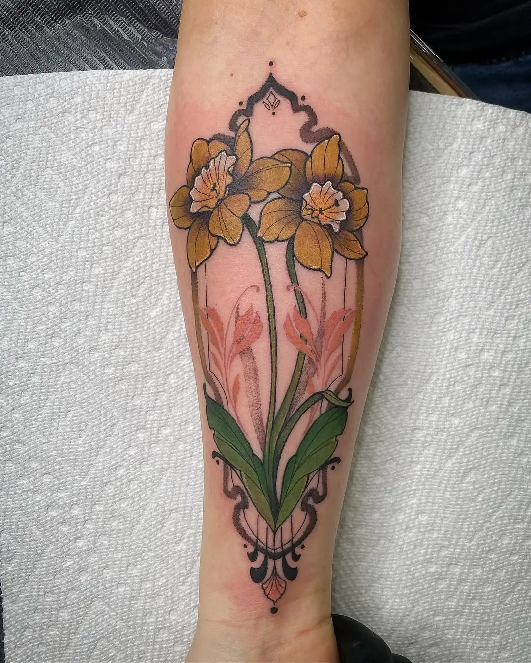 Elegant Art Nouveau Floral Tattoo Design