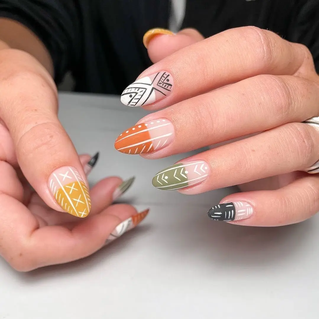 Vibrant Aztec-Inspired Nail Art Design