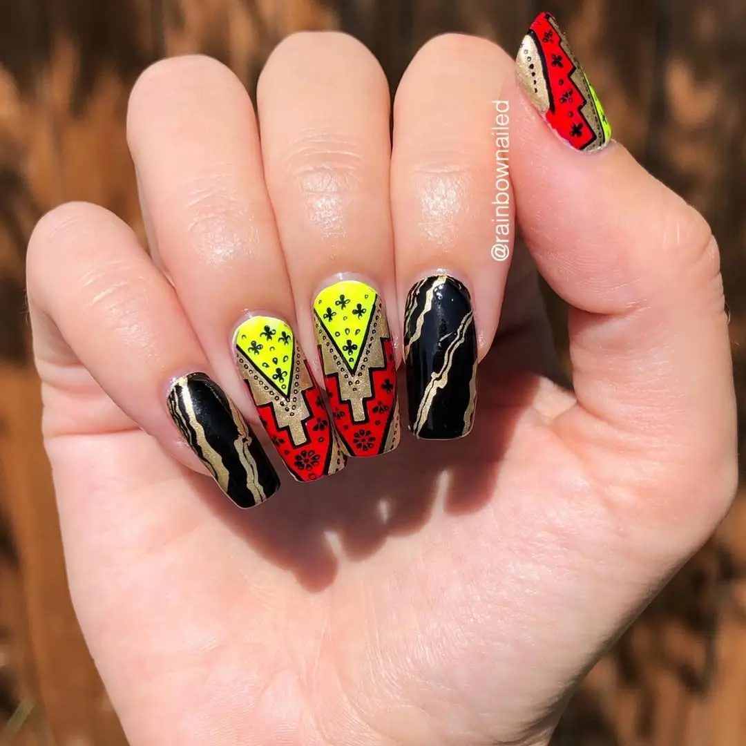 Vibrant Aztec-Inspired Nail Art Design