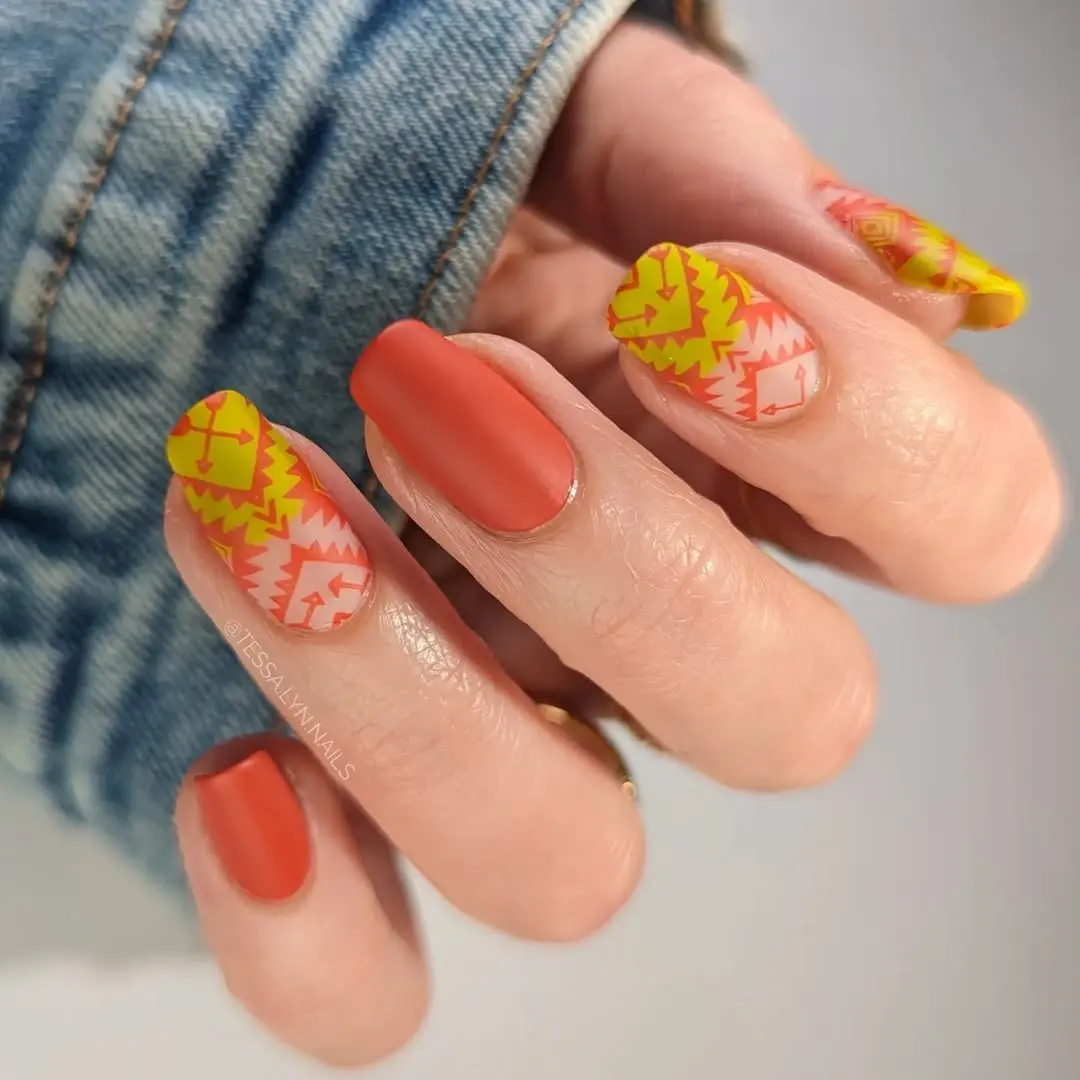 Vibrant Aztec-Inspired Nail Art Design