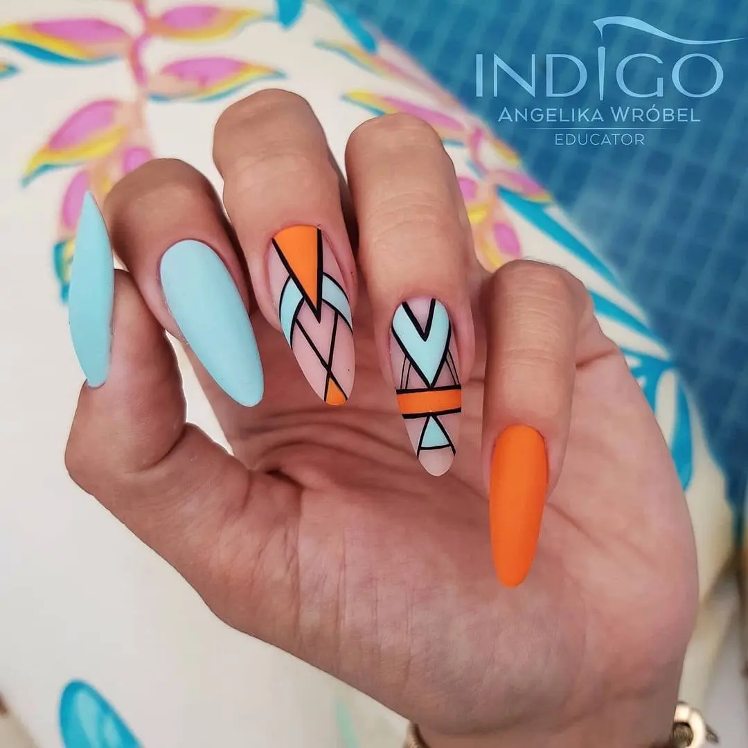 Vibrant geometric patterns on stylish nails