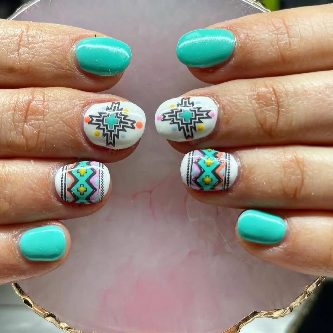 Vibrant Aztec-Inspired Nail Art Design