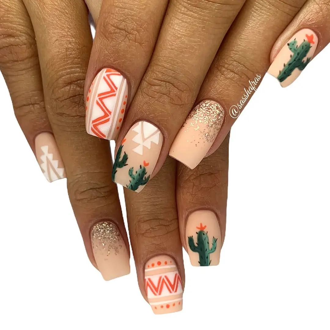 Vibrant Aztec-Inspired Nail Art Design