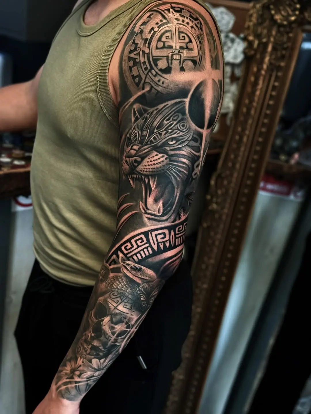 Striking Aztec Panther Tattoo on Arm