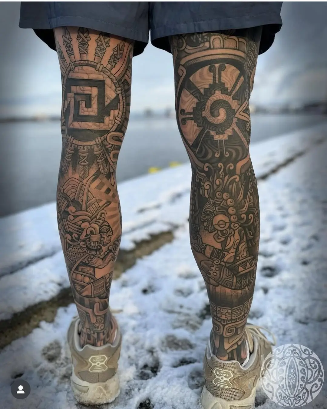 Intricate Aztec Tattoo Designs on Legs