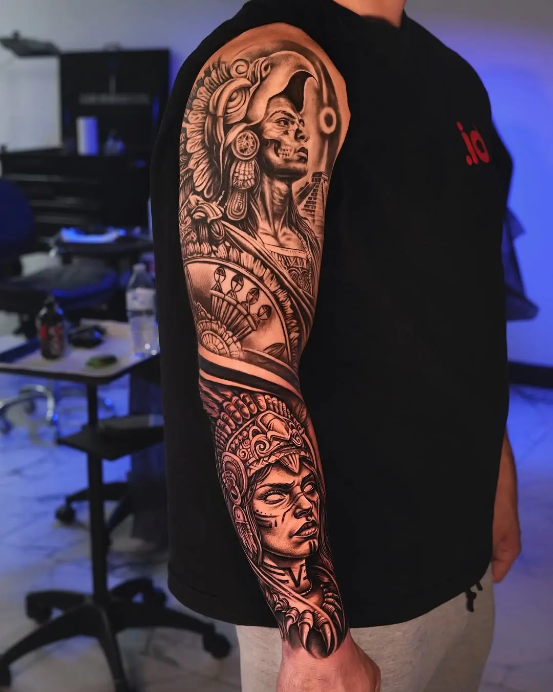 Intricate Aztec warrior tattoo showcasing culture