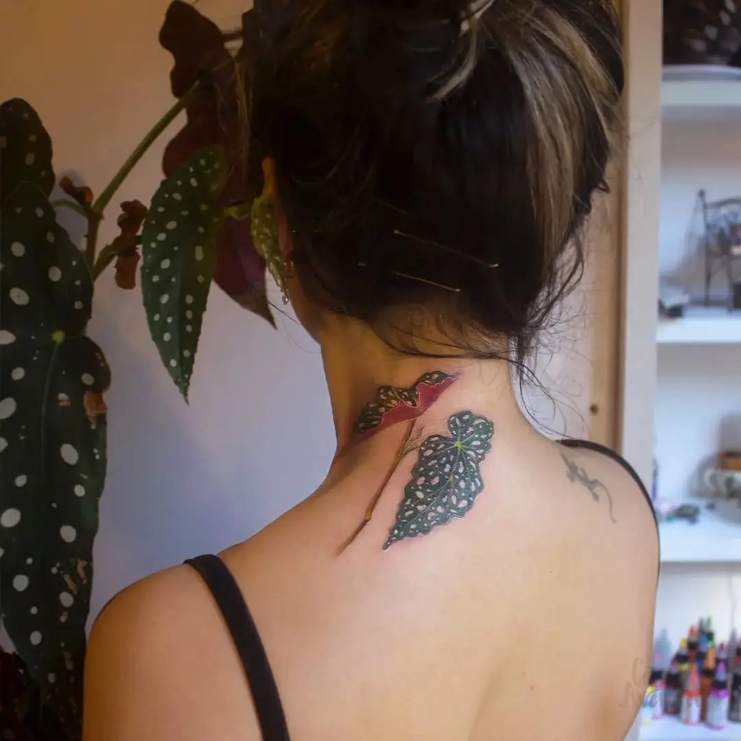 Stunning Begonia Tattoo on Neck