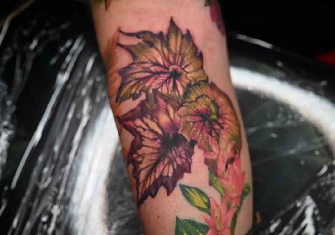 Vibrant Begonia Tattoo on Skin