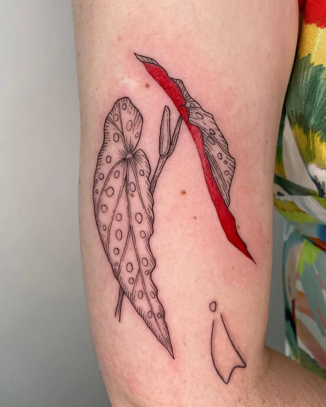 Elegant Begonia Tattoo with Unique Red Ink