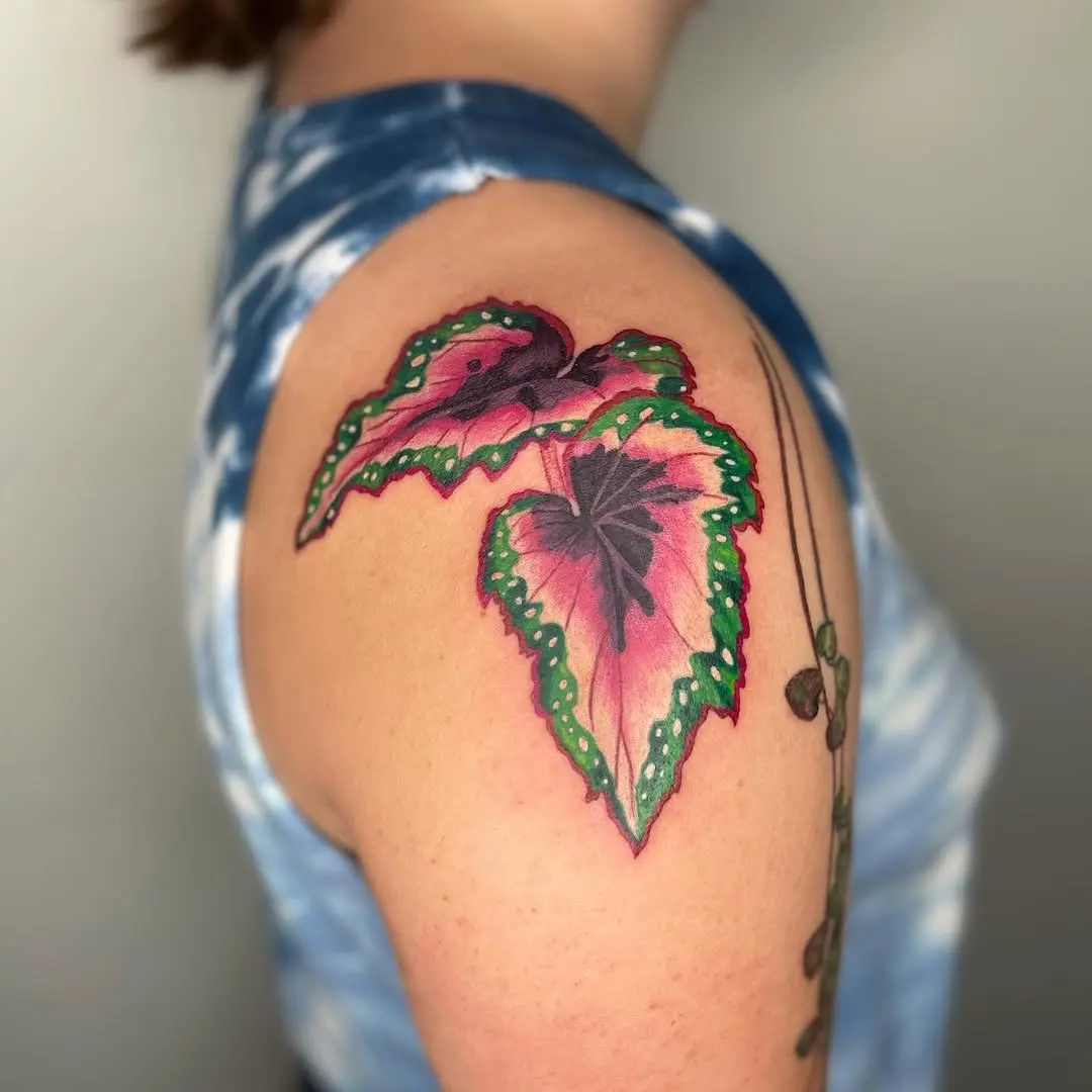 Colorful Begonia Tattoo on Shoulder