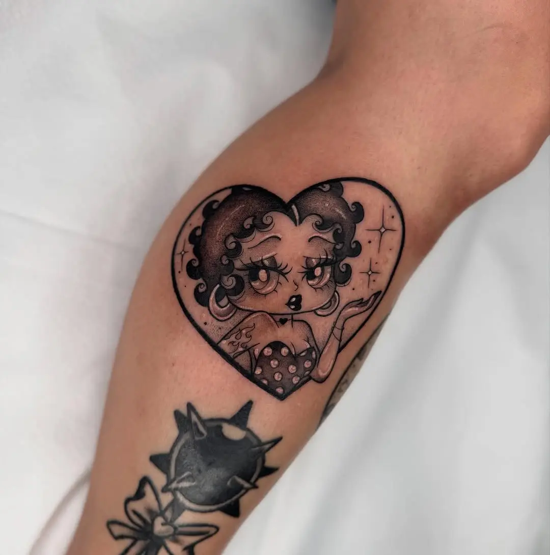 Charming Betty Boop Heart Tattoo Design