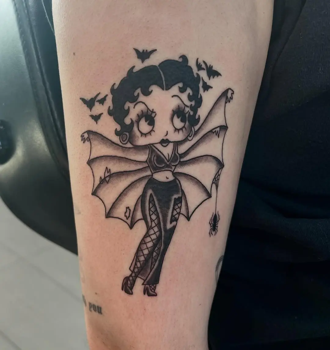 Charming Betty Boop Tattoo with Bat Wings