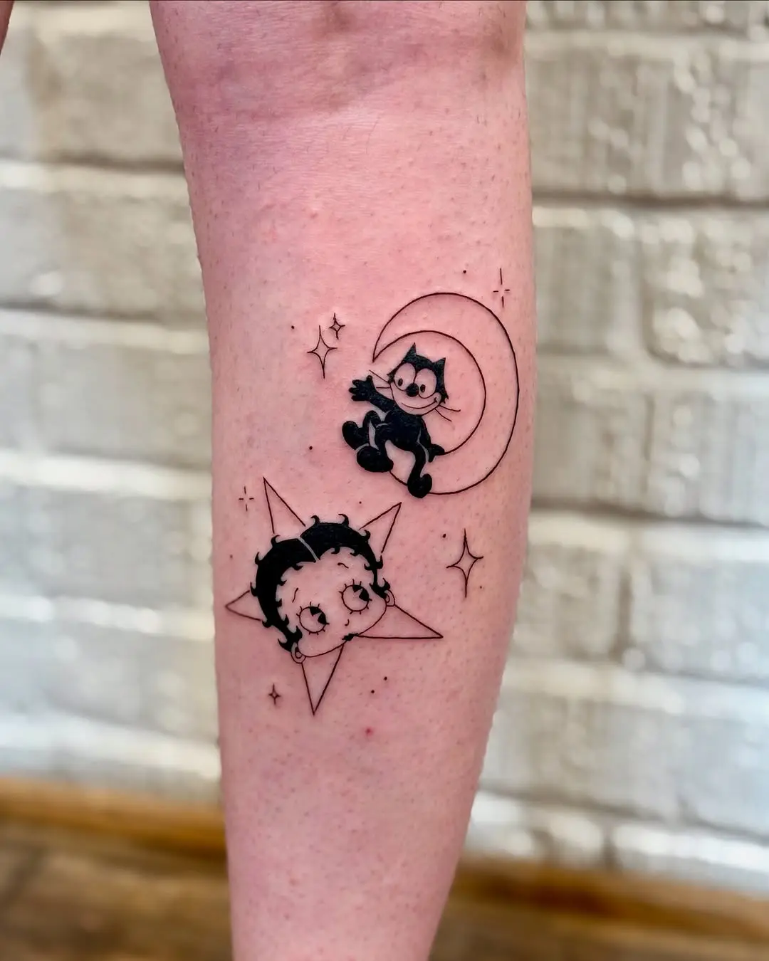 Charming Betty Boop and Felix the Cat Tattoo