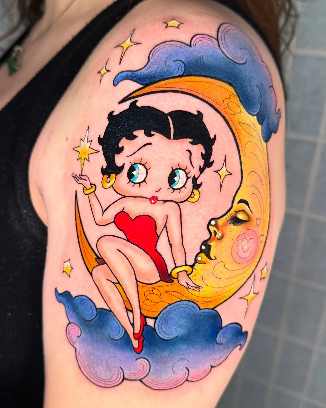 Betty Boop Sitting on a Moon Tattoo Design