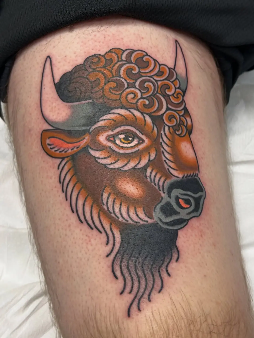 Stunning artistic interpretation of a bison tattoo