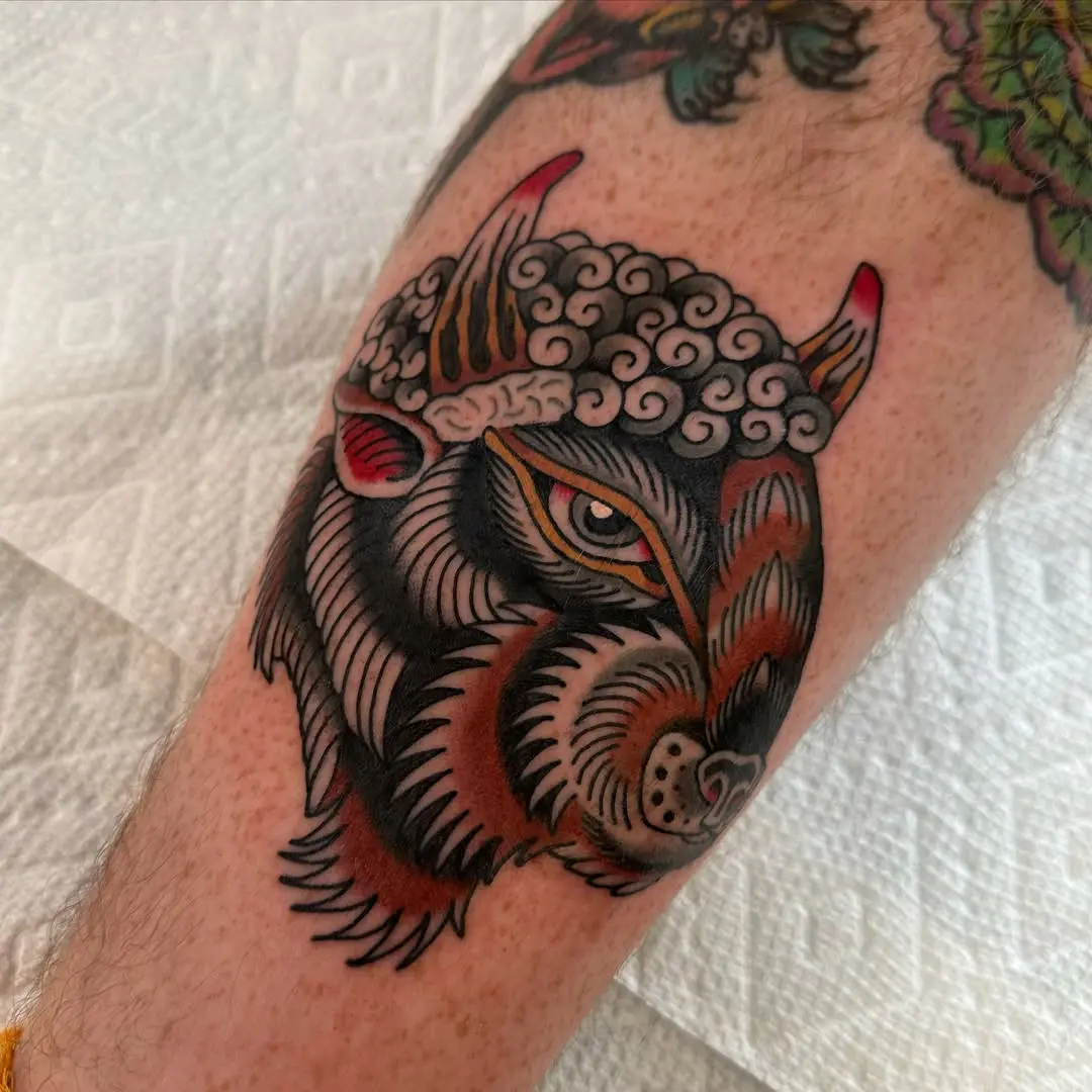 Bold and vibrant bison tattoo design