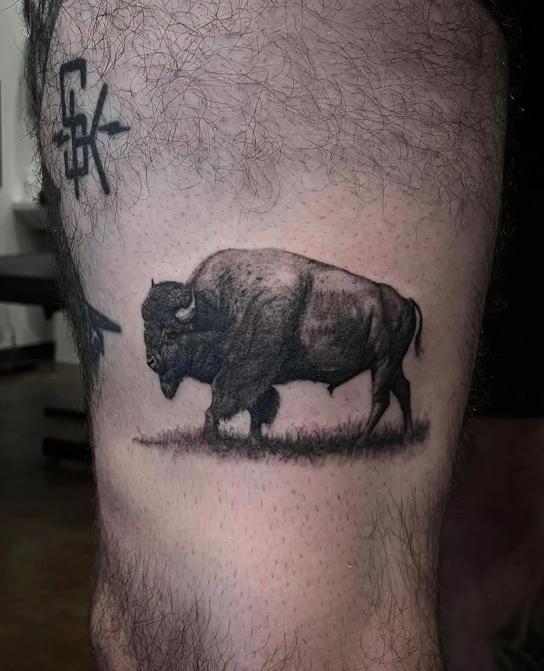 Stunning Realistic Bison Tattoo on Leg