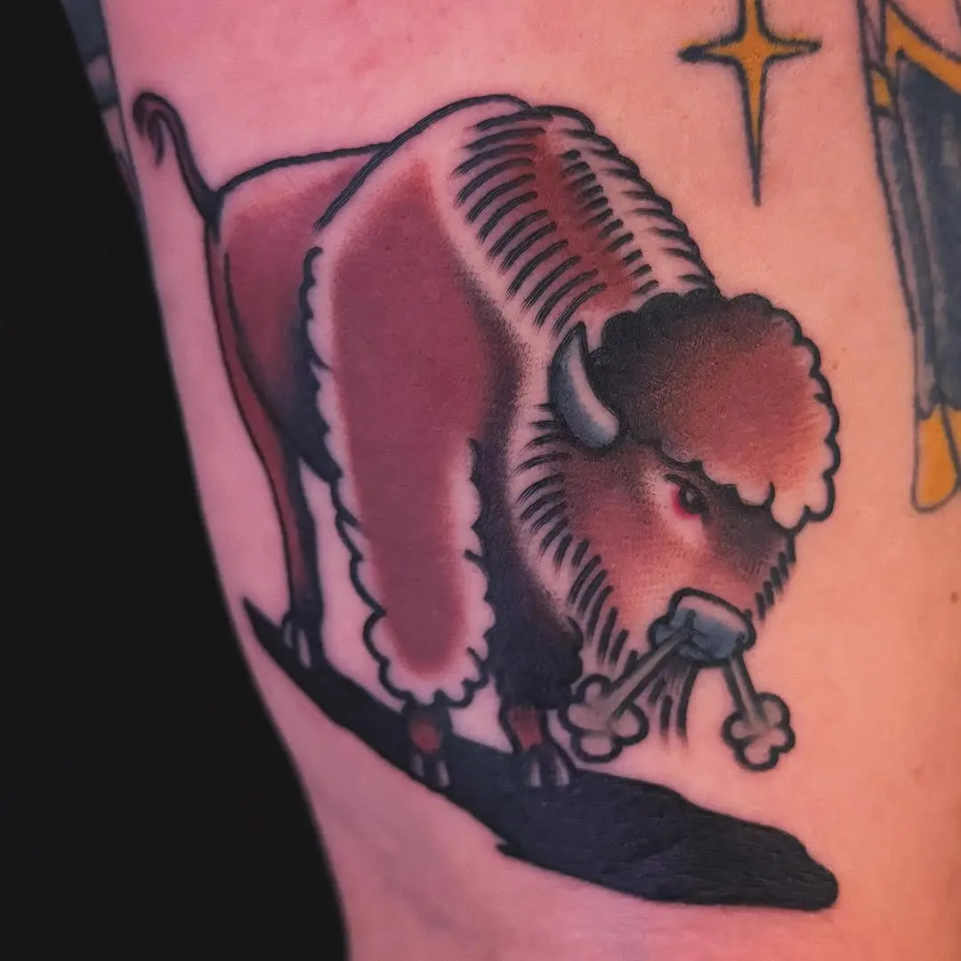 Stylish bison tattoo with detailed shading
