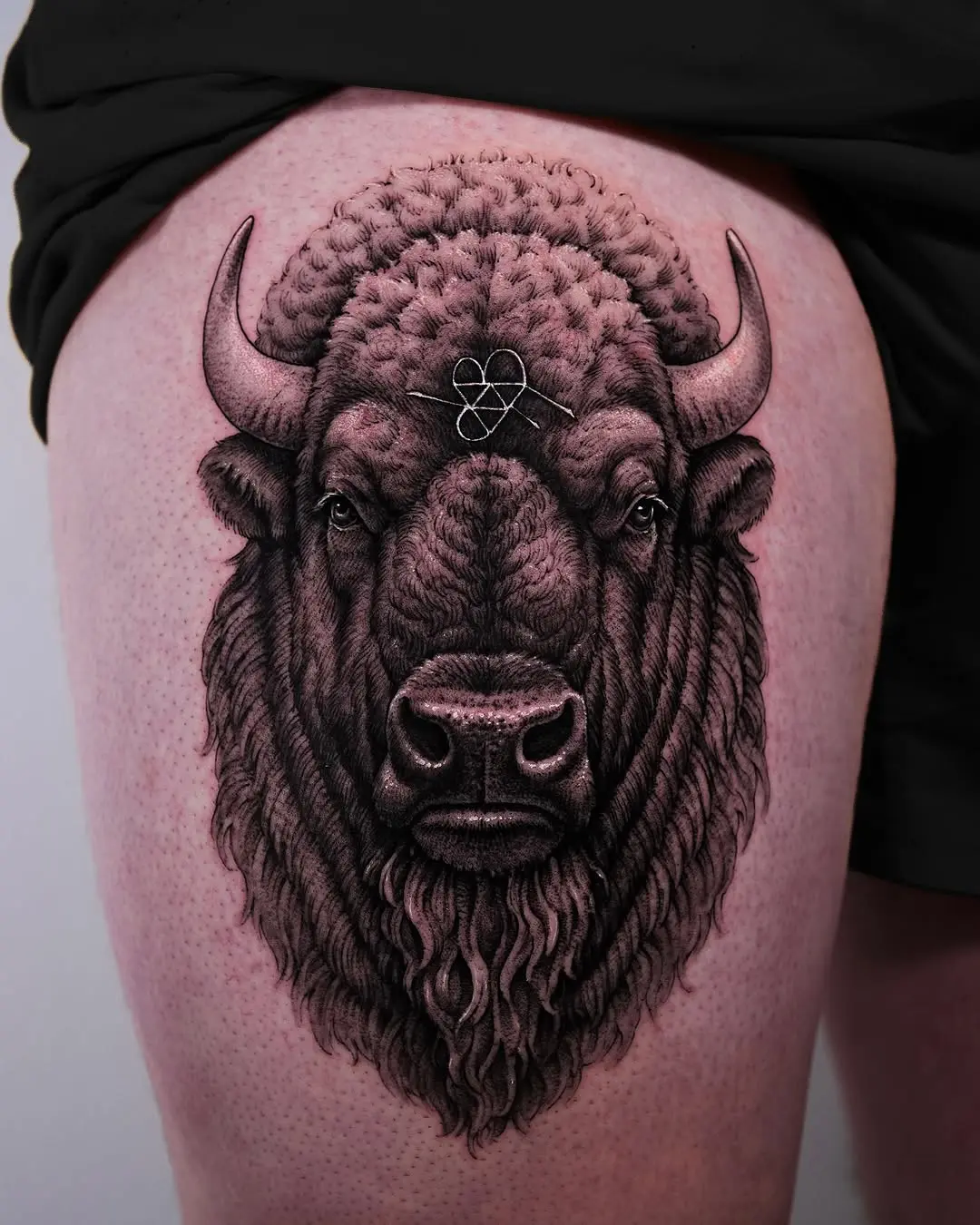 Stunning Realistic Bison Tattoo on Thigh