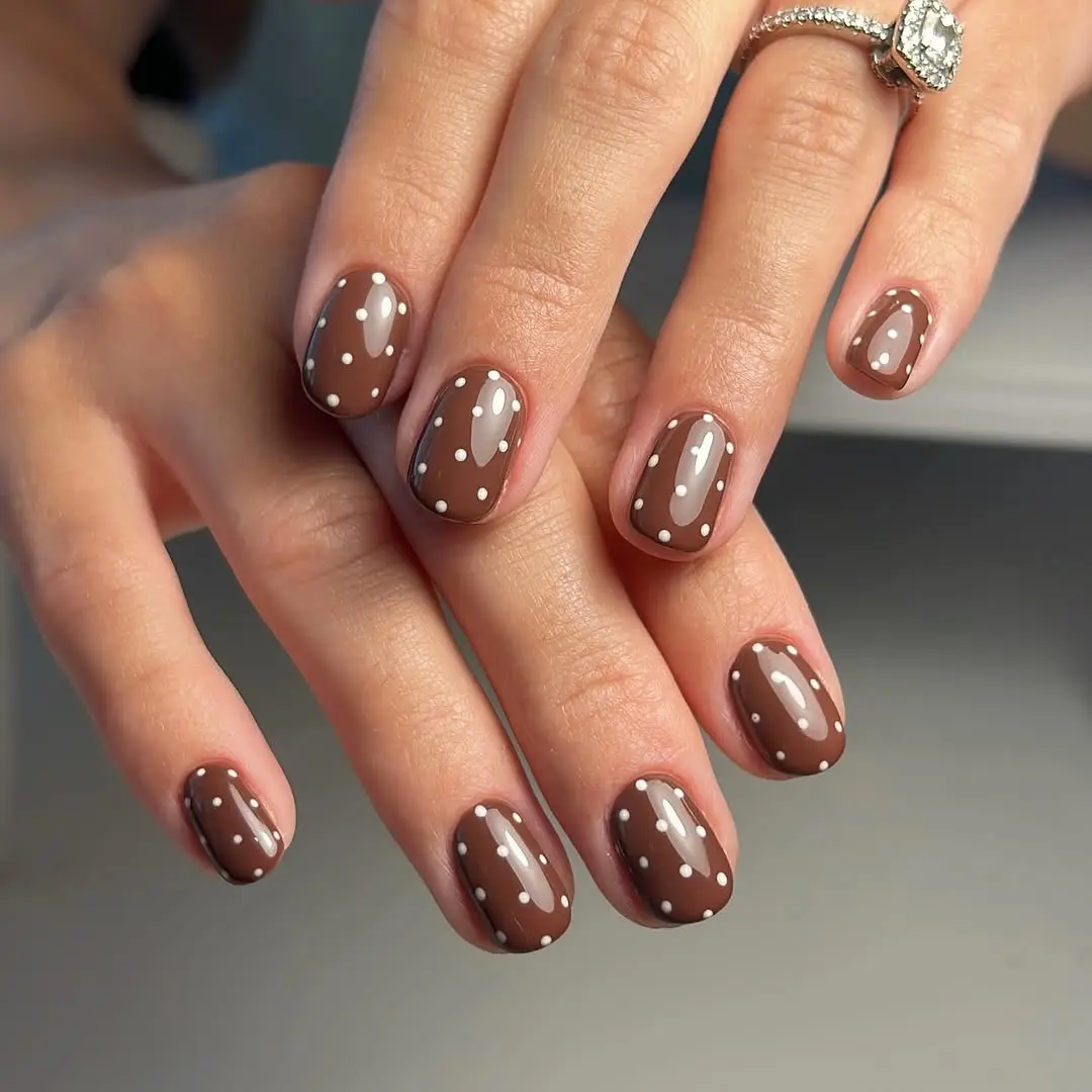 Chic brown polka dot nail design overview